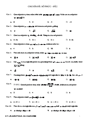 Chuyên đề Số phức - Đề 2 - Lê Xuân Toàn